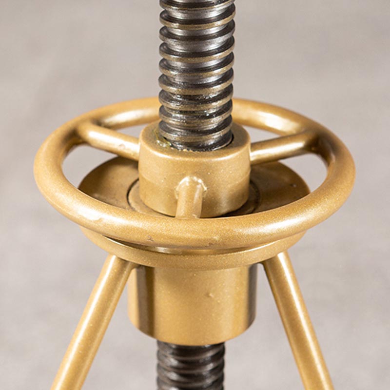 Industrial Adjustable Height Bar Stool Round Solid Wood with Iron Legs