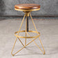Industrial Adjustable Height Bar Stool Round Solid Wood with Iron Legs