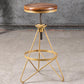 Industrial Adjustable Height Bar Stool Round Solid Wood with Iron Legs