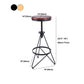 Industrial Adjustable Height Bar Stool Round Solid Wood with Iron Legs