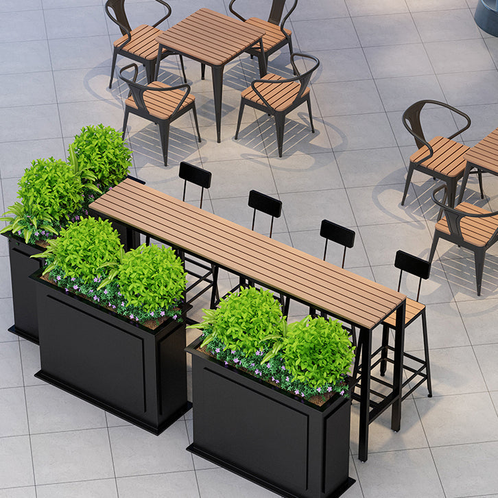 Set tavolo e sgabello moderno da esterno 1/5 pezzi Set bistrot rettangolare in legno e metallo