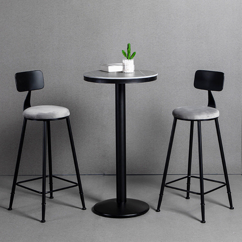 Modern 1/3 Pieces Bar Table Set Round Stone Counter Table with Backrest Stools 3 Pieces: Table, 2 Grey Chairs Clearhalo 'Bar Furniture' 'furn' 'furn_home_bar_bar_sets' 'Furniture' 'Home Bars & Bar Sets' 'home_bar_bar_sets' 'Kitchen & Dining Furniture' 5475139