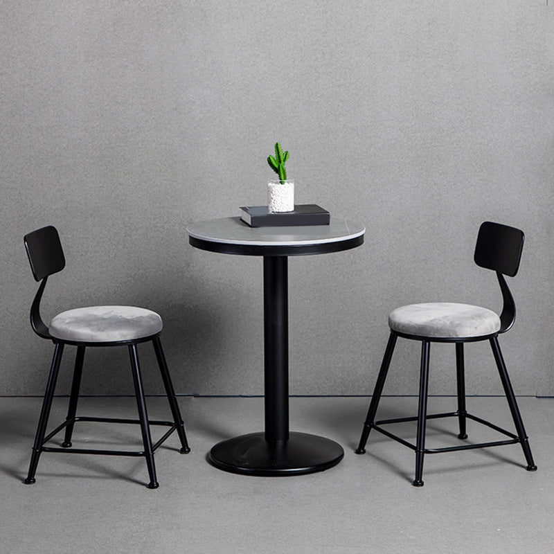 Modern 1/3 Pieces Bar Table Set Round Stone Counter Table with Backrest Stools 3 Pieces: White Table, 2 Grey Chairs Clearhalo 'Bar Furniture' 'furn' 'furn_home_bar_bar_sets' 'Furniture' 'Home Bars & Bar Sets' 'home_bar_bar_sets' 'Kitchen & Dining Furniture' 5475142