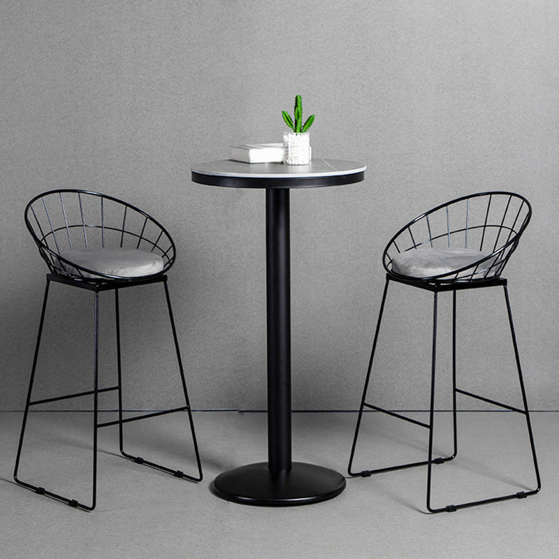 Modern 1/3 Pieces Bar Table Set Round Stone Counter Table with Backrest Stools 3 Pieces: Table, 2 Light Grey Chairs Clearhalo 'Bar Furniture' 'furn' 'furn_home_bar_bar_sets' 'Furniture' 'Home Bars & Bar Sets' 'home_bar_bar_sets' 'Kitchen & Dining Furniture' 5475144