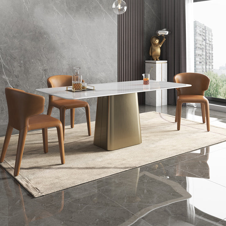 Glam Dining Set 1/2/4/7 Pieces Sintered Stone Top Table with Wingback Chairs 4 Pieces: White Table, 3 Chairs Clearhalo 'Dining Room Sets' 'Dining Tables & Seating' 'dining_room_set' 'furn' 'furn_dining_room_set' 'Furniture' 'Kitchen & Dining Furniture' 5475322