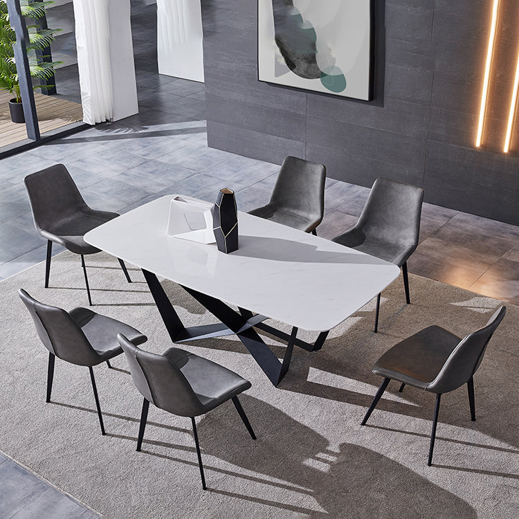 Modern Dining Set 1/4/5/7 Pcs Rectangle Dining Table with Wingback Chairs 7 Pieces: White Table, 6 Chairs Clearhalo 'Dining Room Sets' 'Dining Tables & Seating' 'dining_room_set' 'furn' 'furn_dining_room_set' 'Furniture' 'Kitchen & Dining Furniture' 5475384