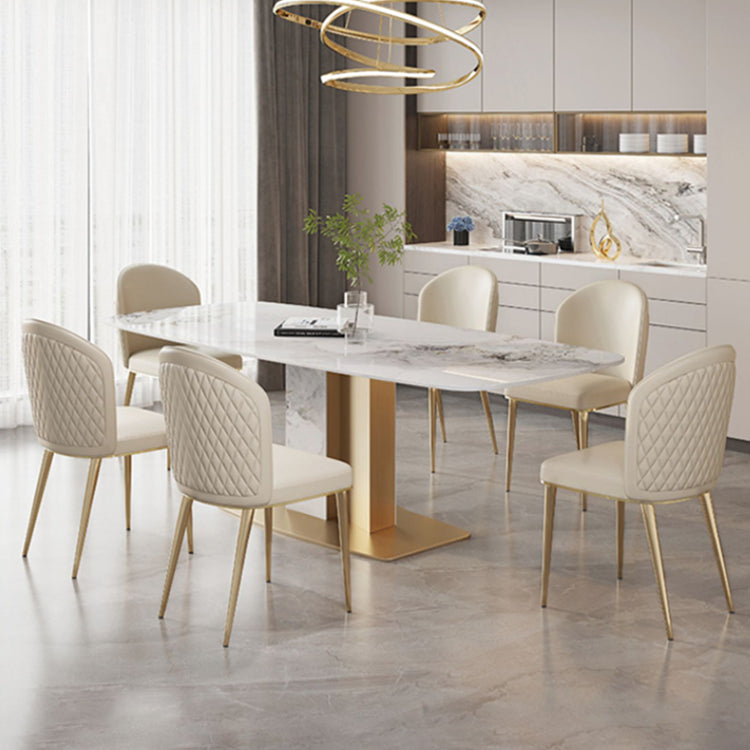 Luxurious Sintered Stone Top Dining Set Rectangle 1/4/5/6/7 Pieces Dining Room Table Set Clearhalo 'Dining Room Sets' 'Dining Tables & Seating' 'dining_room_set' 'furn' 'furn_dining_room_set' 'Furniture' 'Kitchen & Dining Furniture' 5475424