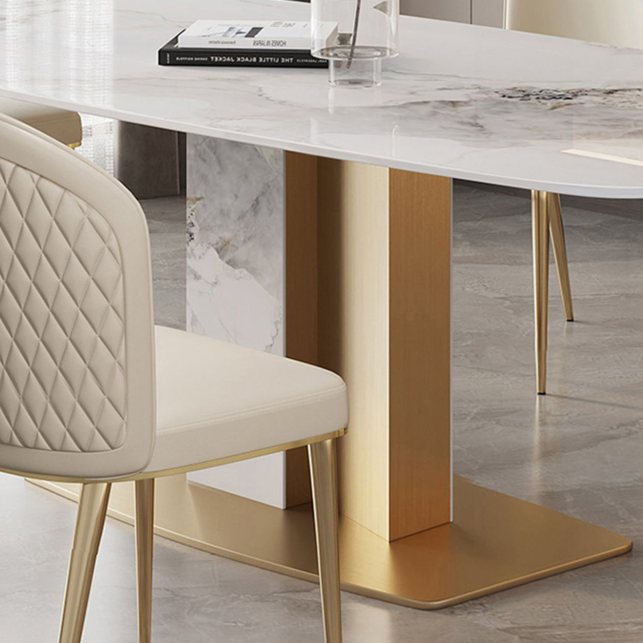 Luxurious Sintered Stone Top Dining Set Rectangle 1/4/5/6/7 Pieces Dining Room Table Set Clearhalo 'Dining Room Sets' 'Dining Tables & Seating' 'dining_room_set' 'furn' 'furn_dining_room_set' 'Furniture' 'Kitchen & Dining Furniture' 5475427