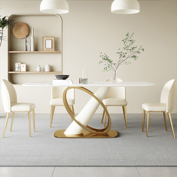 Modern Stone Furniture Set 1/4/5/7 Pcs Standard Height Dining Room Table Set in White 5 Pieces: Table, 4 Chairs Clearhalo 'Dining Room Sets' 'Dining Tables & Seating' 'dining_room_set' 'furn' 'furn_dining_room_set' 'Furniture' 'Kitchen & Dining Furniture' 5475551