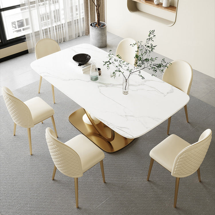 Modern Stone Furniture Set 1/4/5/7 Pcs Standard Height Dining Room Table Set in White Clearhalo 'Dining Room Sets' 'Dining Tables & Seating' 'dining_room_set' 'furn' 'furn_dining_room_set' 'Furniture' 'Kitchen & Dining Furniture' 5475560