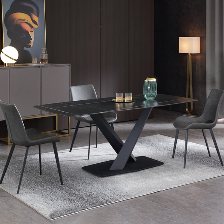 Juego de comedor moderno de piedra sinterizada de 1/3/4/5 piezas con mesa rectangular y sillas laterales