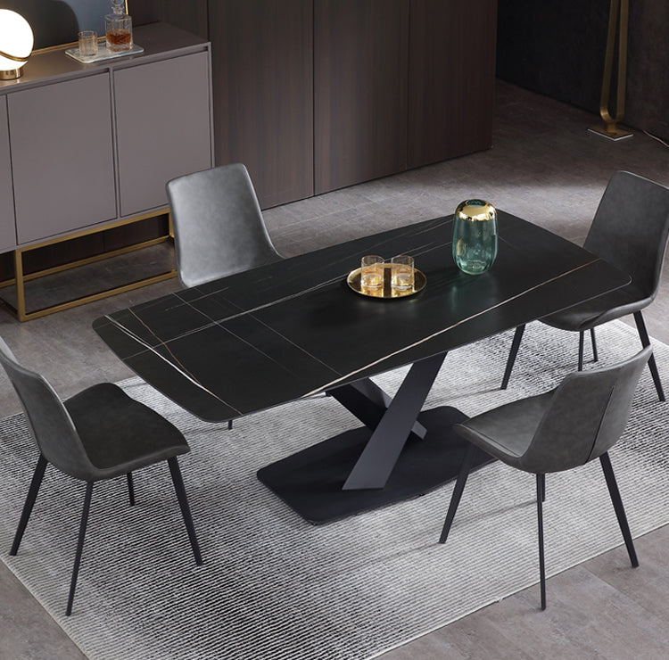 Juego de comedor moderno de piedra sinterizada de 1/3/4/5 piezas con mesa rectangular y sillas laterales
