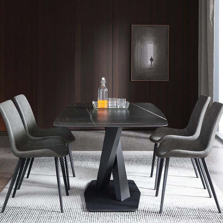 Juego de comedor moderno de piedra sinterizada de 1/3/4/5 piezas con mesa rectangular y sillas laterales