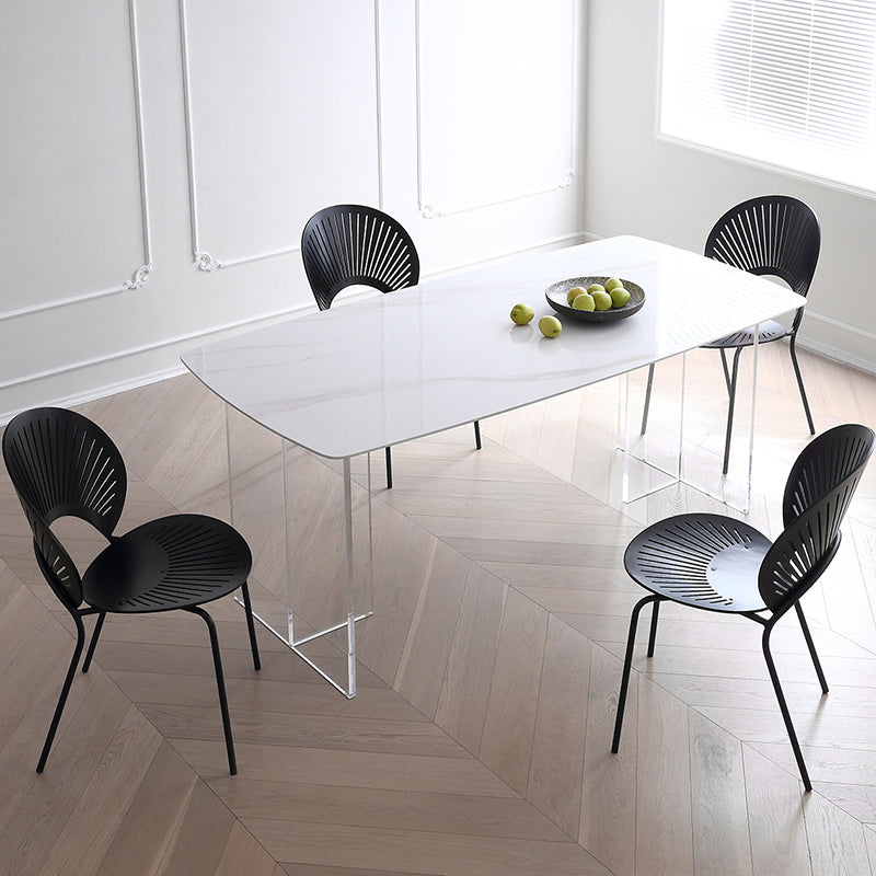 Modern Kitchen Stone Furniture Set 1/4/5 Pcs Dining Table Set with 4 Chairs 5 Pieces: Table, 4 Black Chairs Clearhalo 'Dining Room Sets' 'Dining Tables & Seating' 'dining_room_set' 'furn' 'furn_dining_room_set' 'Furniture' 'Kitchen & Dining Furniture' 5475585
