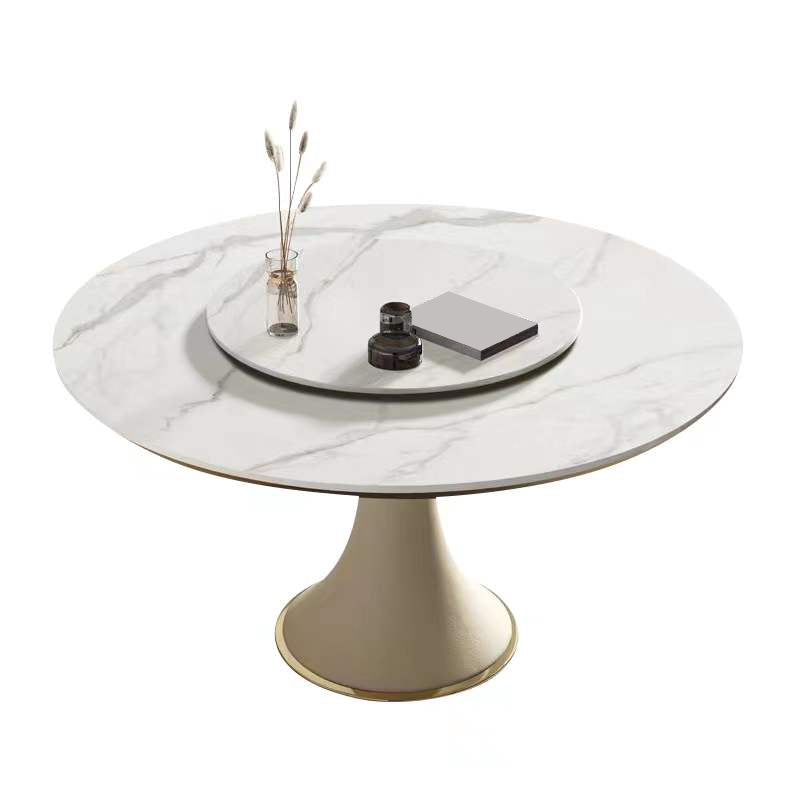 Round Glam Dining Room Set 1/4/5/9 Pcs Sintered Stone Dining Table and Chairs Matte White 59"L x 59"W Clearhalo 'Dining Room Sets' 'Dining Tables & Seating' 'dining_room_set' 'furn' 'furn_dining_room_set' 'Furniture' 'Kitchen & Dining Furniture' 5475602