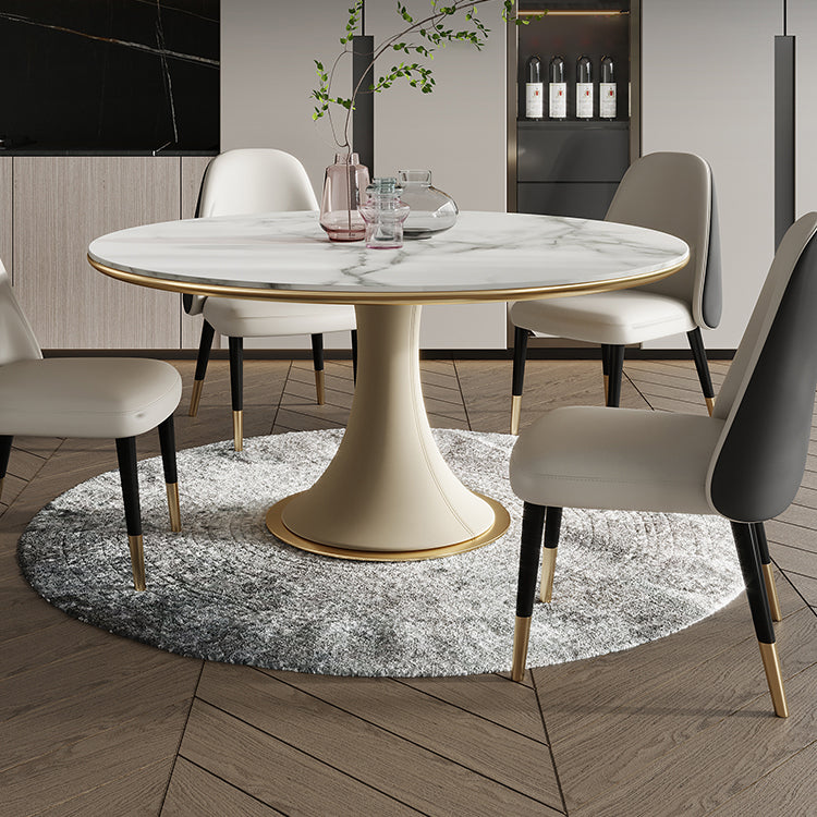 Round Glam Dining Room Set 1/4/5/9 Pcs Sintered Stone Dining Table and Chairs Clearhalo 'Dining Room Sets' 'Dining Tables & Seating' 'dining_room_set' 'furn' 'furn_dining_room_set' 'Furniture' 'Kitchen & Dining Furniture' 5475605