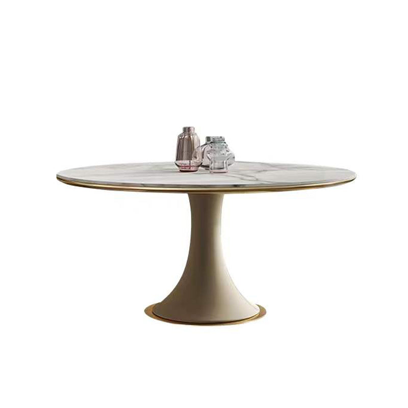 Round Glam Dining Room Set 1/4/5/9 Pcs Sintered Stone Dining Table and Chairs White 59"L x 59"W Clearhalo 'Dining Room Sets' 'Dining Tables & Seating' 'dining_room_set' 'furn' 'furn_dining_room_set' 'Furniture' 'Kitchen & Dining Furniture' 5475607