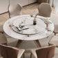 Round Convertible Dining Table Modern Stone Top Pedestal Table in Gold