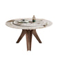 Round Convertible Dining Table Modern Stone Top Pedestal Table in Gold