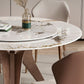 Round Convertible Dining Table Modern Stone Top Pedestal Table in Gold
