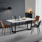 Industrial Stone Rectangle Table Standard Height Dining Room Table with Trestle Base