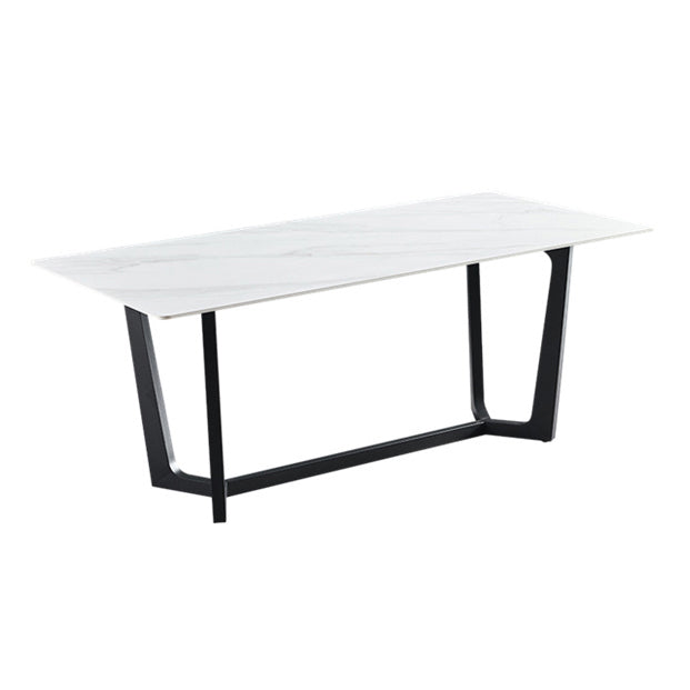 Industrial Stone Rectangle Table Standard Height Dining Room Table with Trestle Base