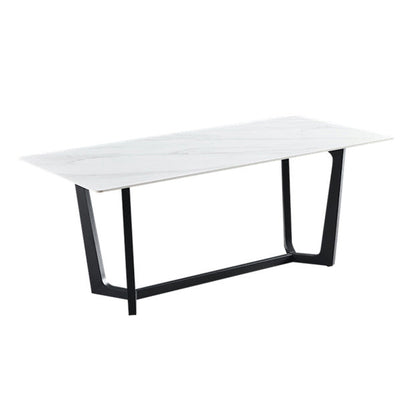 Industrial Stone Rectangle Table Standard Height Dining Room Table with Trestle Base