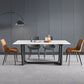 Industrial Stone Rectangle Table Standard Height Dining Room Table with Trestle Base