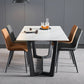Industrial Stone Rectangle Table Standard Height Dining Room Table with Trestle Base