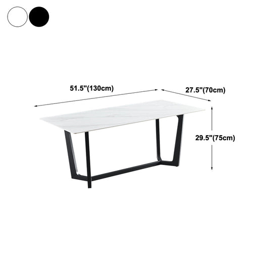 Industrial Stone Rectangle Table Standard Height Dining Room Table with Trestle Base
