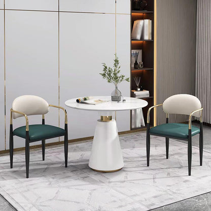 Metalen traditionele luxe ronde tafel voor eetkamer Stenen tafel met voetstuk