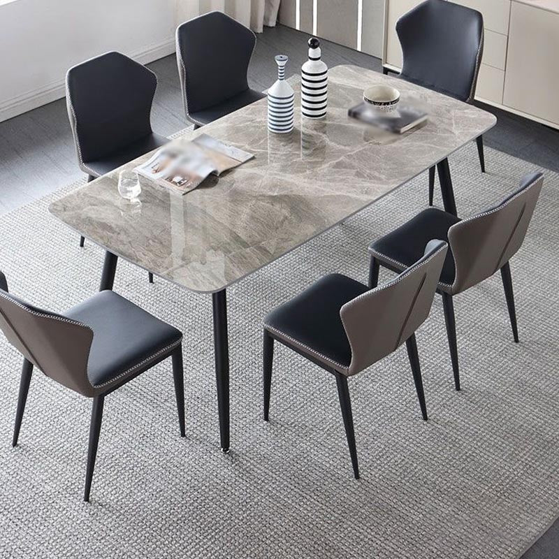 Industrial Stone Rectangle Table Standard Height Dining Table with 4 Legs Gray 51.2"L x 27.6"W x 29.5"H Without Chairs Clearhalo 'Dining Tables & Seating' 'Dining Tables' 'dining_table' 'furn' 'furn_dining_table' 'Furniture' 'Kitchen & Dining Furniture' 5475746
