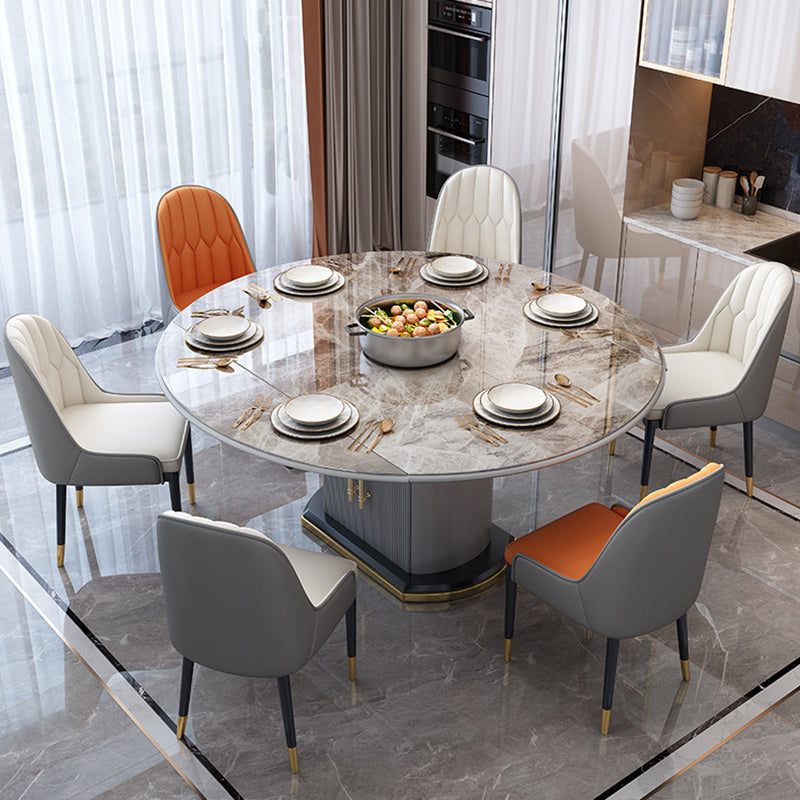 Tavolo da pranzo rotondo in pietra tradizionale tavolo da pranzo estesibile di lusso con base di piedistallo