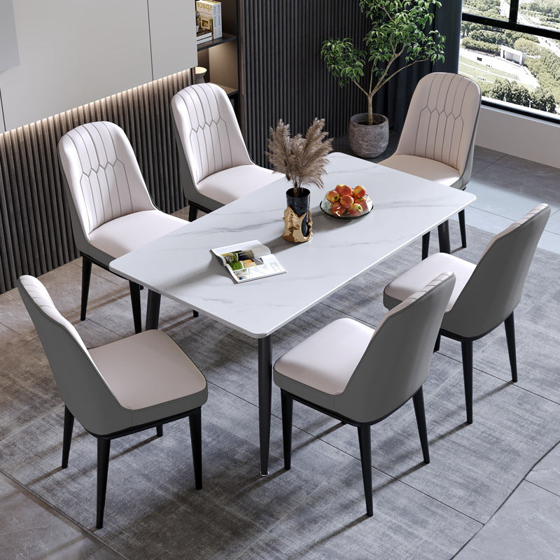 Rectangle Stone Industrial Table Standard Height Dining Table with 4 Legs White Without Chairs Clearhalo 'Dining Tables & Seating' 'Dining Tables' 'dining_table' 'furn' 'furn_dining_table' 'Furniture' 'Kitchen & Dining Furniture' 5475859