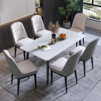 Rectangle Stone Industrial Table Standard Height Dining Table with 4 Legs White Without Chairs Clearhalo 'Dining Tables & Seating' 'Dining Tables' 'dining_table' 'furn' 'furn_dining_table' 'Furniture' 'Kitchen & Dining Furniture' 5475859