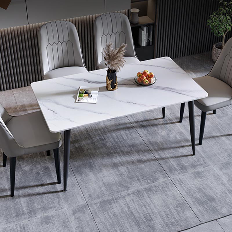 Rectangle Stone Industrial Table Standard Height Dining Table with 4 Legs White 55.1"L x 31.5"W x 29.5"H Without Chairs Clearhalo 'Dining Tables & Seating' 'Dining Tables' 'dining_table' 'furn' 'furn_dining_table' 'Furniture' 'Kitchen & Dining Furniture' 5475860