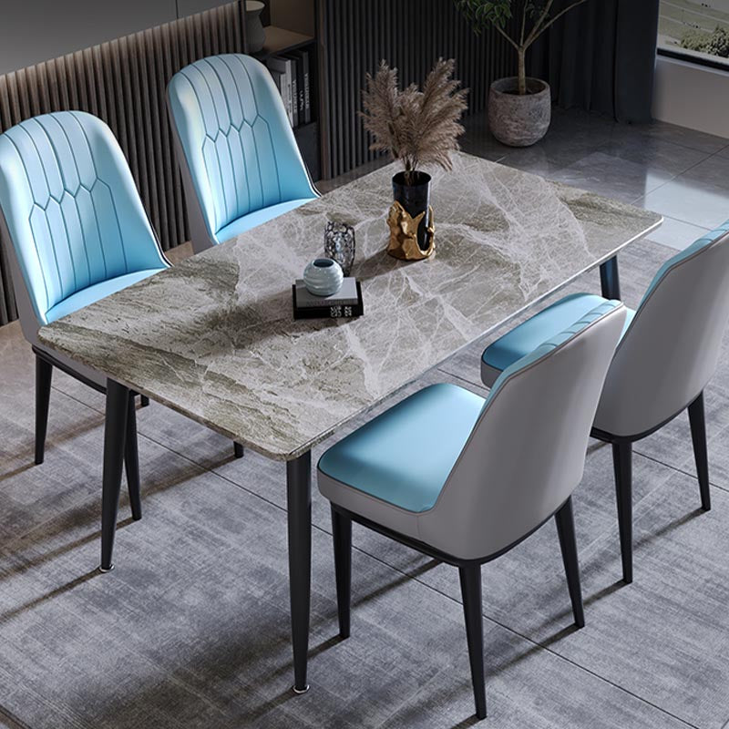 Rectangle Stone Industrial Table Standard Height Dining Table with 4 Legs Gray 63"L x 31.5"W x 29.5"H Without Chairs Clearhalo 'Dining Tables & Seating' 'Dining Tables' 'dining_table' 'furn' 'furn_dining_table' 'Furniture' 'Kitchen & Dining Furniture' 5475861