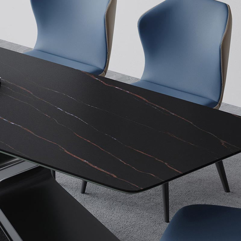 Stone Top Table Traditional Luxury Rectangle Dining Table with Pedestal Base Clearhalo 'Dining Tables & Seating' 'Dining Tables' 'dining_table' 'furn' 'furn_dining_table' 'Furniture' 'Kitchen & Dining Furniture' 5475906