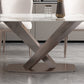 Metal Traditional Luxury Rectangle Table Sintered Stone Top Table with Pedestal