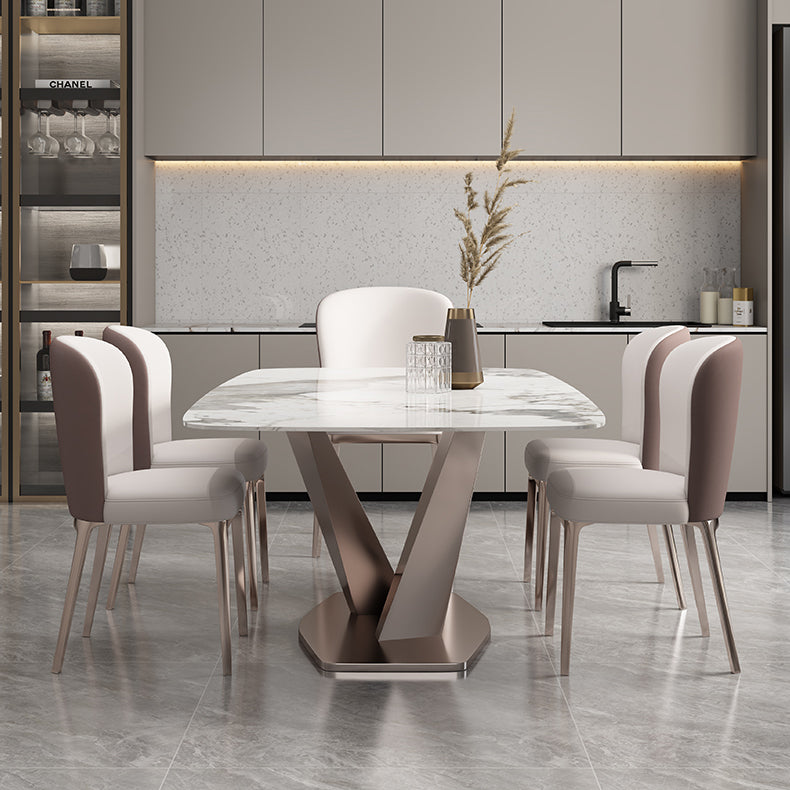 Metal Traditional Luxury Rectangle Table Sintered Stone Top Table with Pedestal