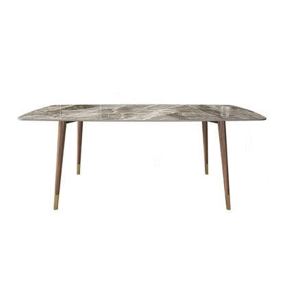 Stone Top Dining Table Mid-Century Modern Dining Table with 4 Wood Legs