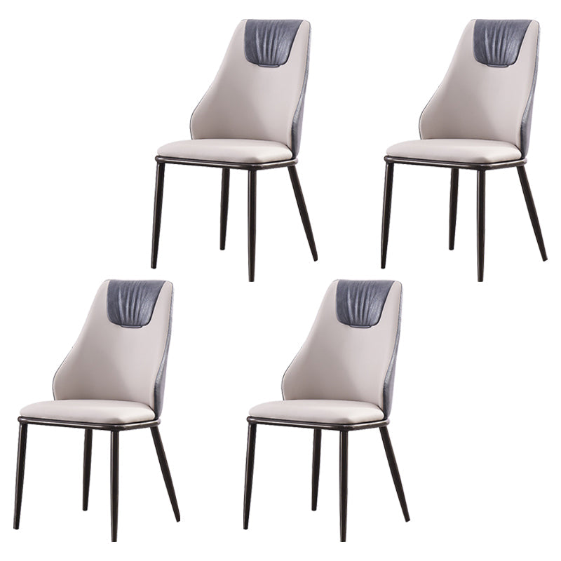 Contemporary Faux Leather Dining Chair Armless Metal Side Chair for Home Use