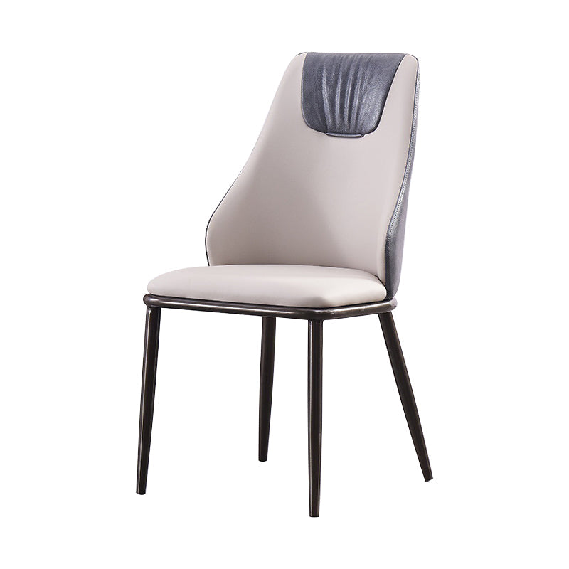 Contemporary Faux Leather Dining Chair Armless Metal Side Chair for Home Use