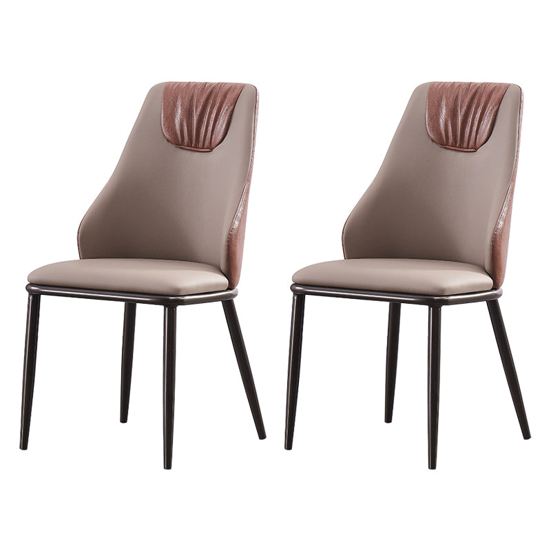 Contemporary Faux Leather Dining Chair Armless Metal Side Chair for Home Use