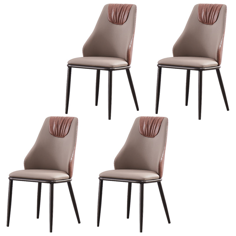 Contemporary Faux Leather Dining Chair Armless Metal Side Chair for Home Use