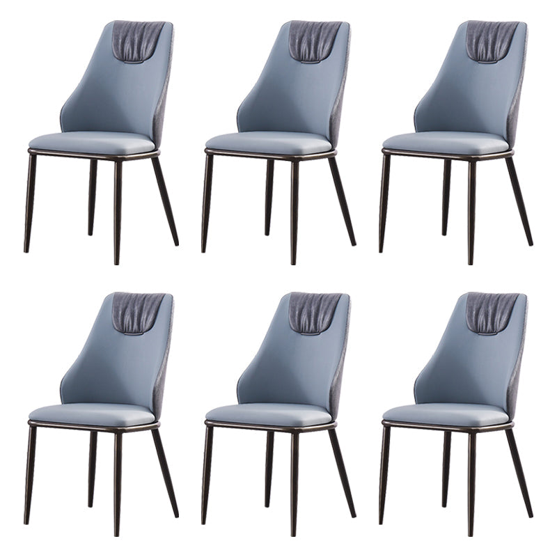 Contemporary Faux Leather Dining Chair Armless Metal Side Chair for Home Use