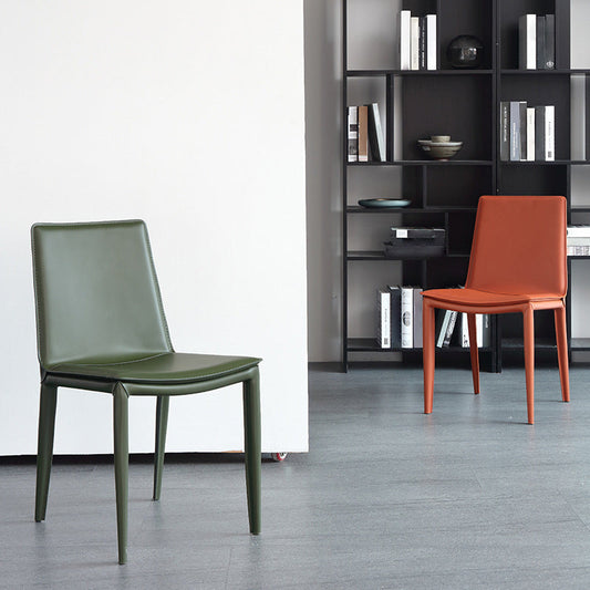 Contemporary Leather Dining Chair Armless Metal Side Chair for Home Use