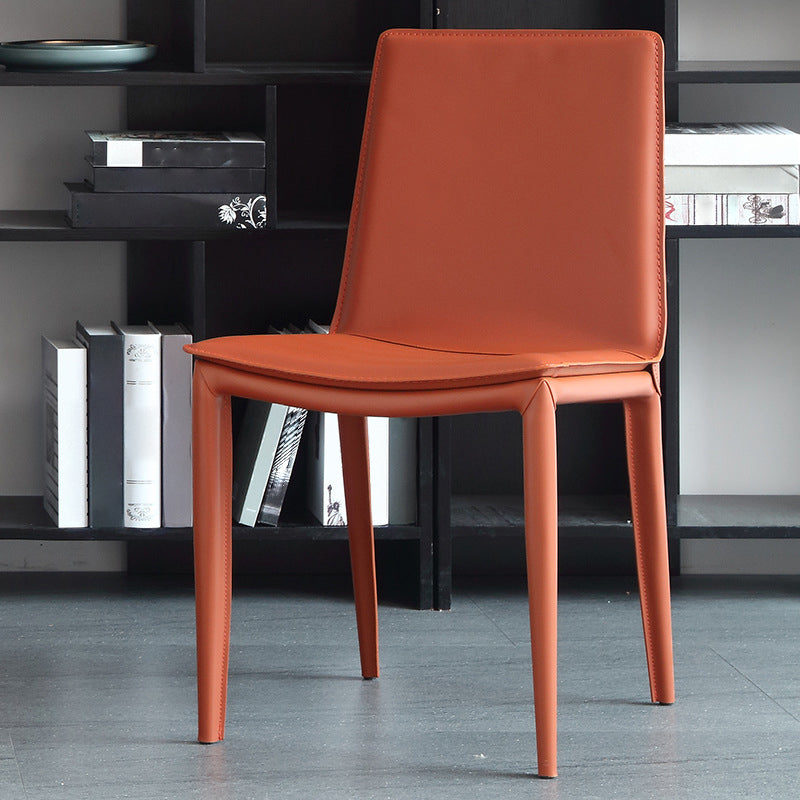 Contemporary Leather Dining Chair Armless Metal Side Chair for Home Use