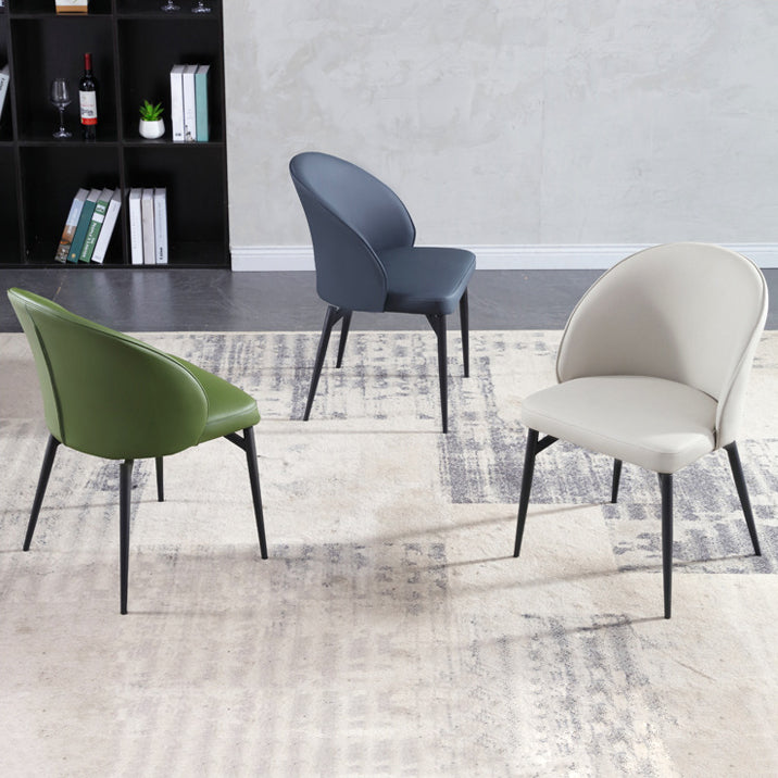 Modern Style Faux Leather Dining Chair Armless Metal Side Chair for Home Use