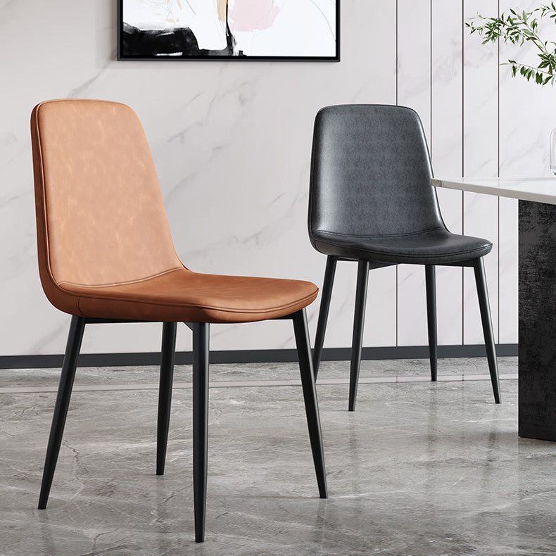 Modern Style Metal Dining Chair Armless PU Leather Side Chair for Home Use